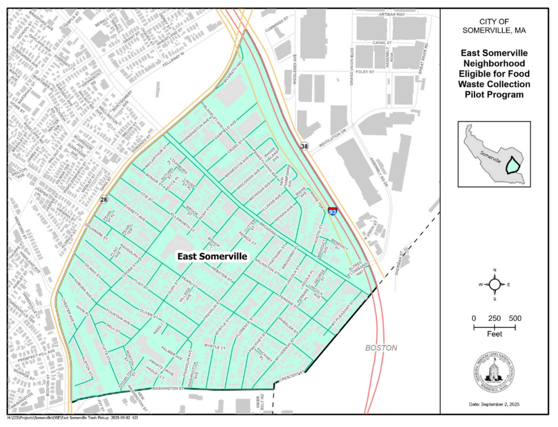 Detailed Map of East Somerville Pilot Program Area